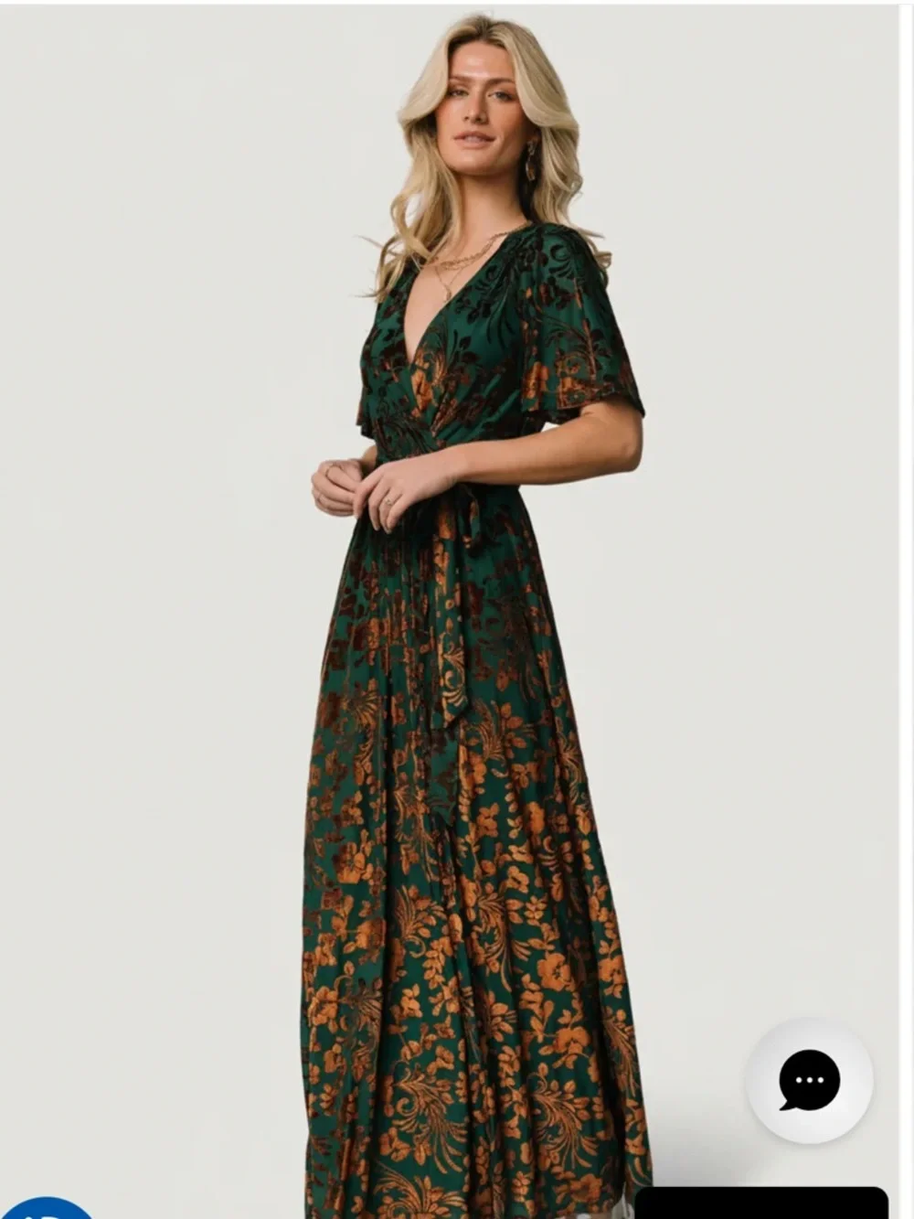 NWT - Baltic Born Green and Rust Floral Wrap Maxi Dress - Picture 2 of 12